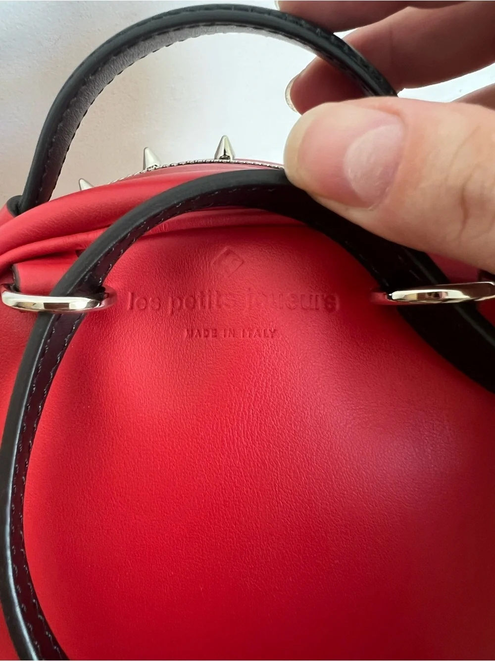 NWT Les Petits Joueurs Micro Mick Pixel Eyes Red Leather Backpack With Spikes